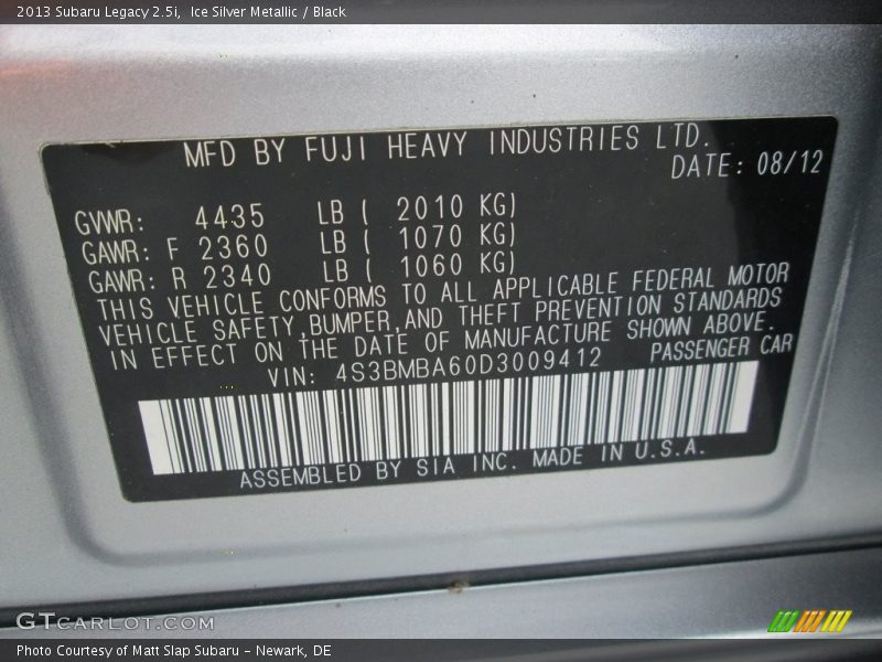 Ice Silver Metallic / Black 2013 Subaru Legacy 2.5i