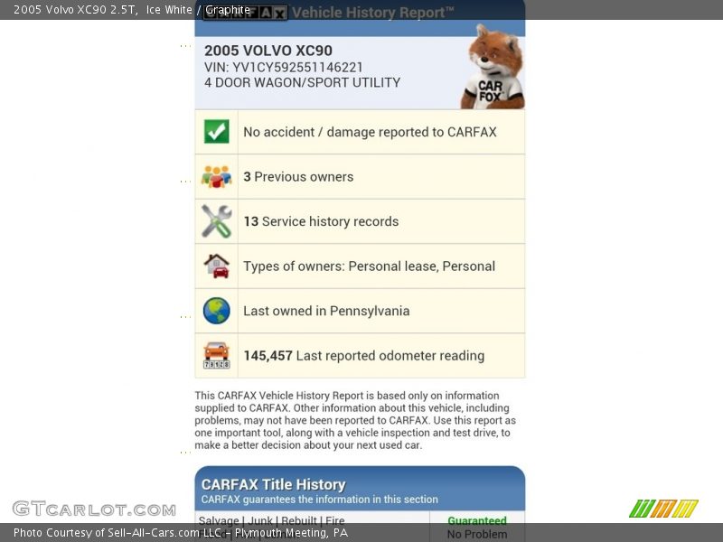 Ice White / Graphite 2005 Volvo XC90 2.5T