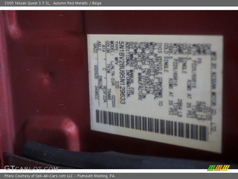 Autumn Red Metallic / Beige 2005 Nissan Quest 3.5 SL
