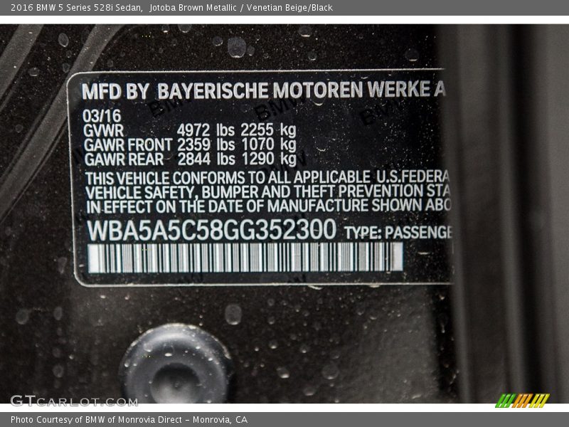 Jotoba Brown Metallic / Venetian Beige/Black 2016 BMW 5 Series 528i Sedan