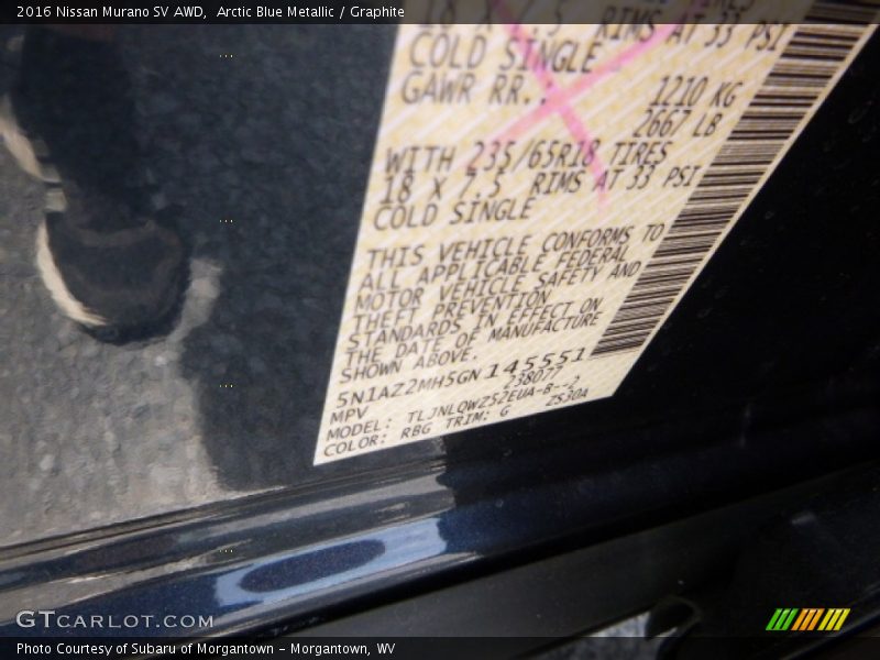 Arctic Blue Metallic / Graphite 2016 Nissan Murano SV AWD