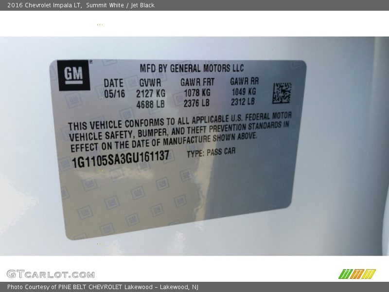 Summit White / Jet Black 2016 Chevrolet Impala LT