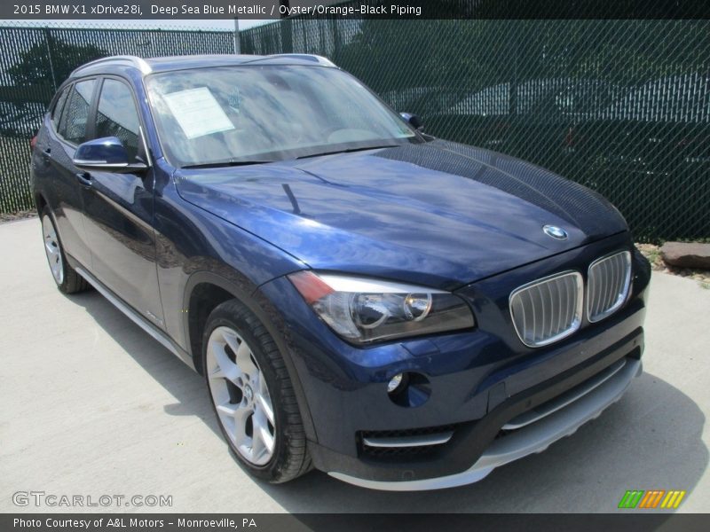 Deep Sea Blue Metallic / Oyster/Orange-Black Piping 2015 BMW X1 xDrive28i