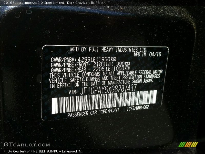 Dark Gray Metallic / Black 2016 Subaru Impreza 2.0i Sport Limited