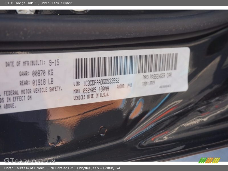Pitch Black / Black 2016 Dodge Dart SE