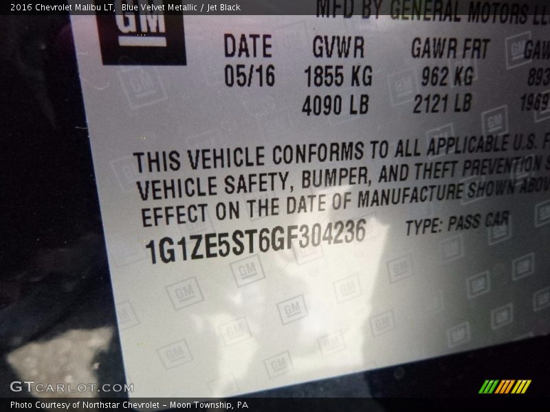 Blue Velvet Metallic / Jet Black 2016 Chevrolet Malibu LT