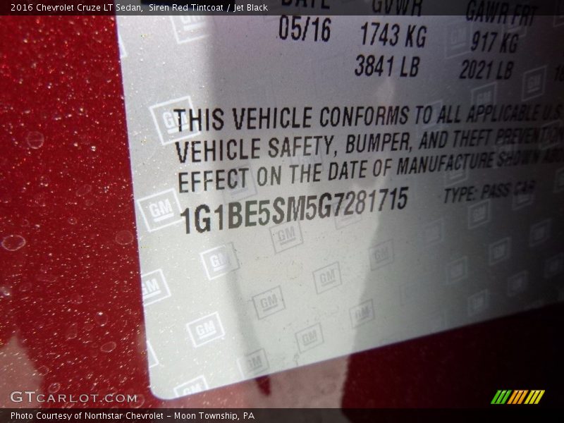 Siren Red Tintcoat / Jet Black 2016 Chevrolet Cruze LT Sedan