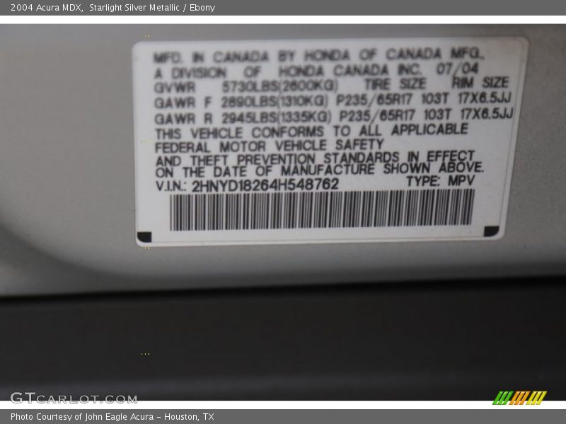 Starlight Silver Metallic / Ebony 2004 Acura MDX