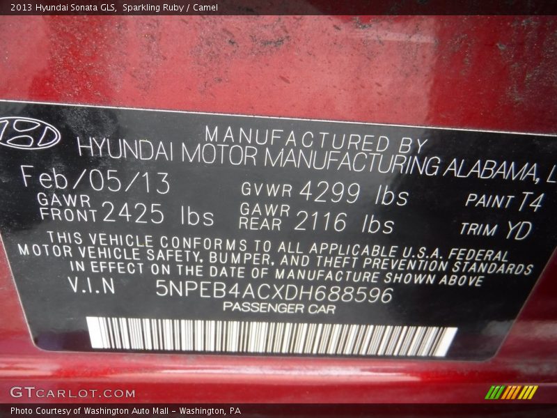 Sparkling Ruby / Camel 2013 Hyundai Sonata GLS