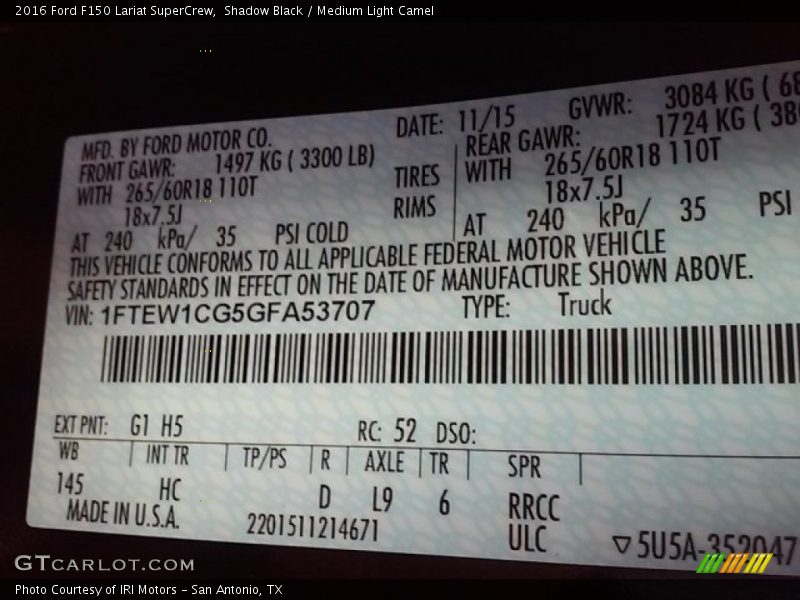 Shadow Black / Medium Light Camel 2016 Ford F150 Lariat SuperCrew