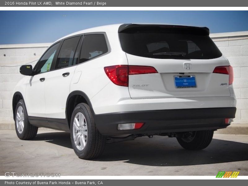 White Diamond Pearl / Beige 2016 Honda Pilot LX AWD