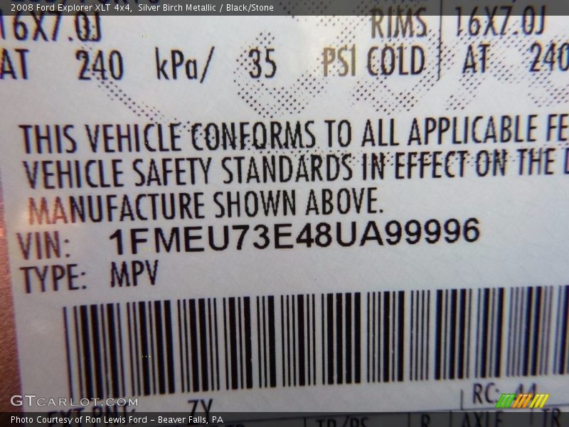 Silver Birch Metallic / Black/Stone 2008 Ford Explorer XLT 4x4