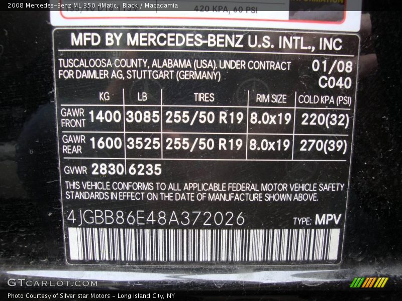 Black / Macadamia 2008 Mercedes-Benz ML 350 4Matic
