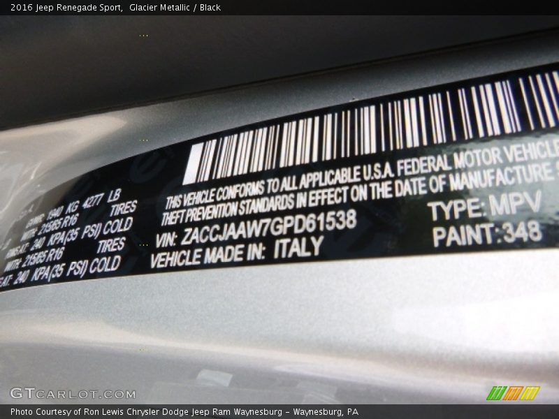 Glacier Metallic / Black 2016 Jeep Renegade Sport