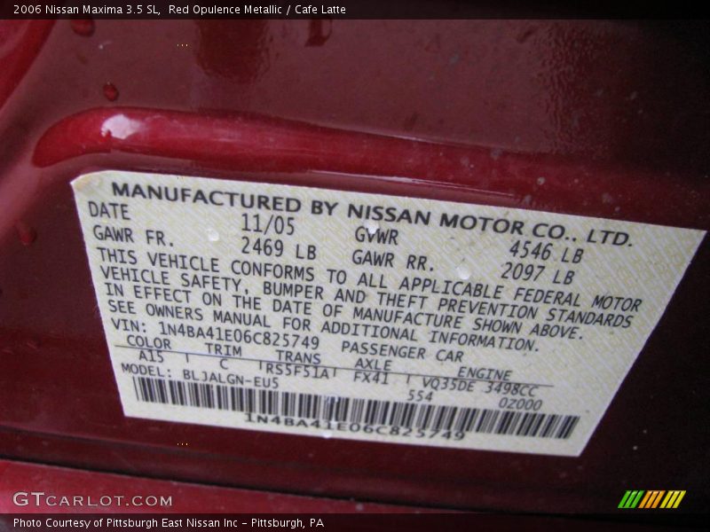 Red Opulence Metallic / Cafe Latte 2006 Nissan Maxima 3.5 SL