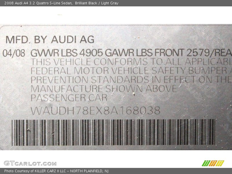 Brilliant Black / Light Gray 2008 Audi A4 3.2 Quattro S-Line Sedan