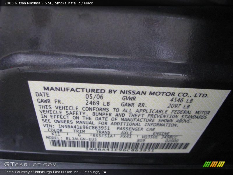 Smoke Metallic / Black 2006 Nissan Maxima 3.5 SL