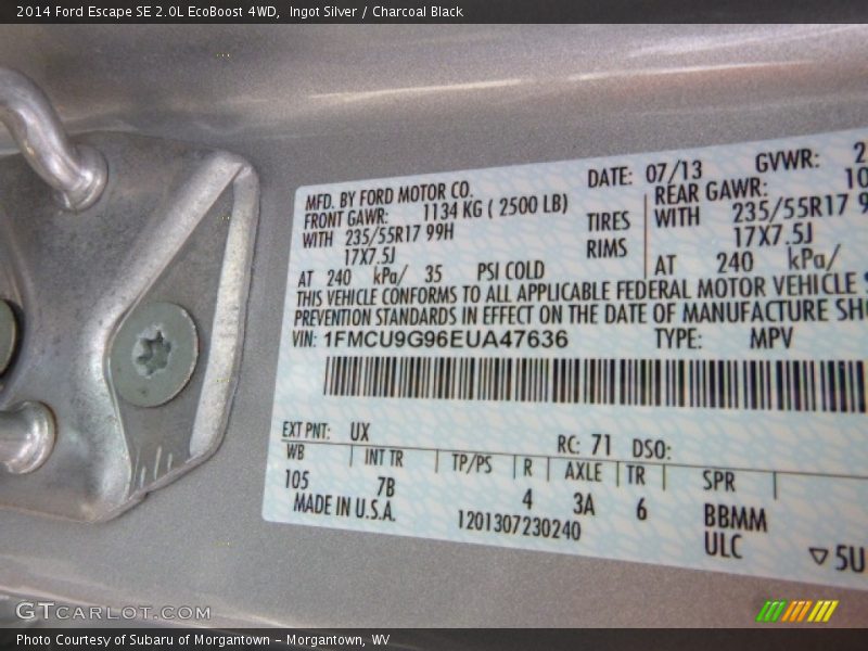 Ingot Silver / Charcoal Black 2014 Ford Escape SE 2.0L EcoBoost 4WD