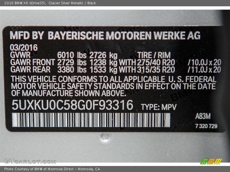 2016 X6 sDrive35i Glacier Silver Metallic Color Code A83