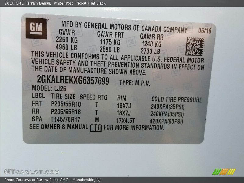 White Frost Tricoat / Jet Black 2016 GMC Terrain Denali
