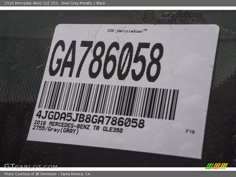 Steel Grey Metallic / Black 2016 Mercedes-Benz GLE 350