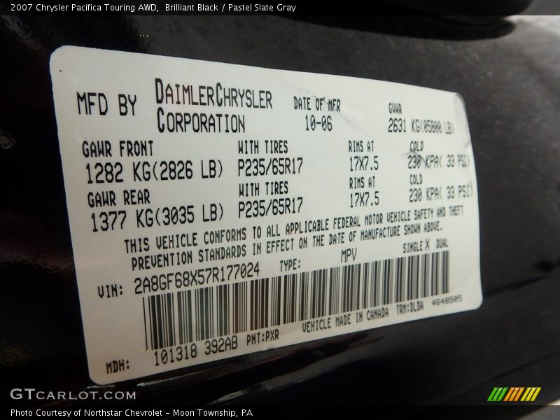Brilliant Black / Pastel Slate Gray 2007 Chrysler Pacifica Touring AWD