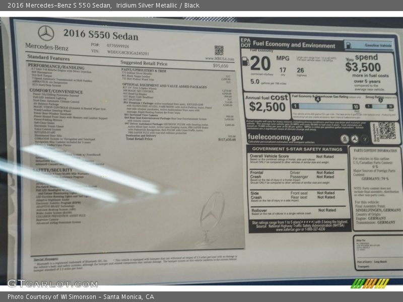 Iridium Silver Metallic / Black 2016 Mercedes-Benz S 550 Sedan