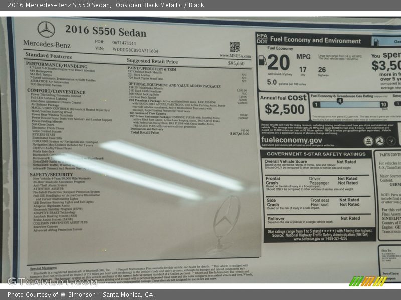 Obsidian Black Metallic / Black 2016 Mercedes-Benz S 550 Sedan
