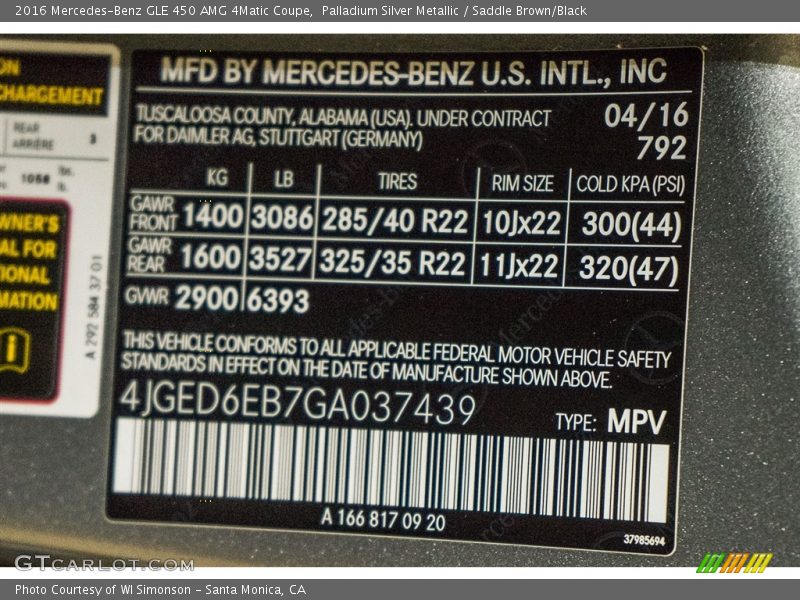 Palladium Silver Metallic / Saddle Brown/Black 2016 Mercedes-Benz GLE 450 AMG 4Matic Coupe