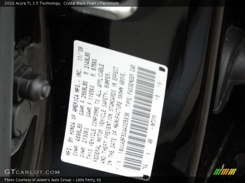 Crystal Black Pearl / Parchment 2010 Acura TL 3.5 Technology