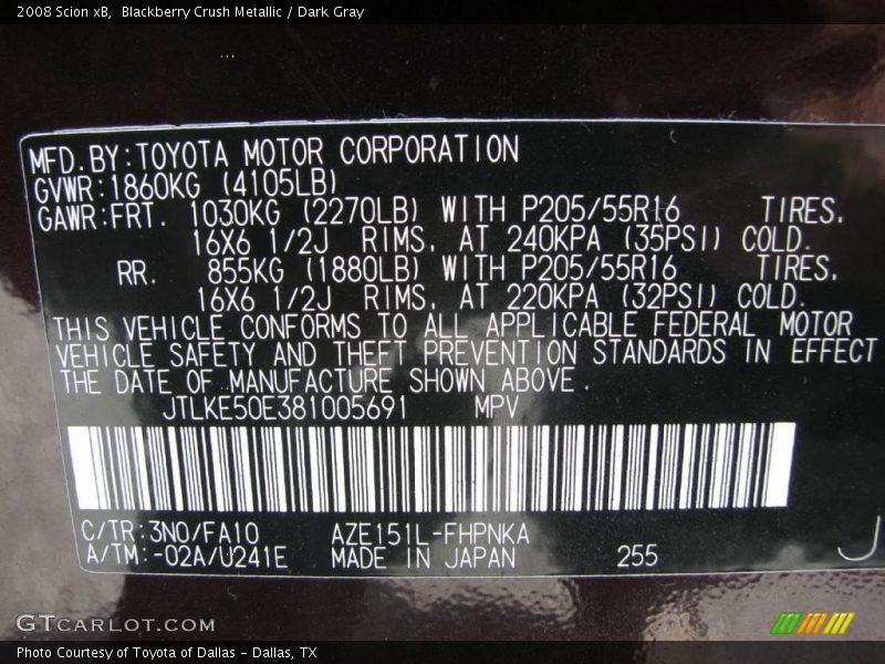 Blackberry Crush Metallic / Dark Gray 2008 Scion xB