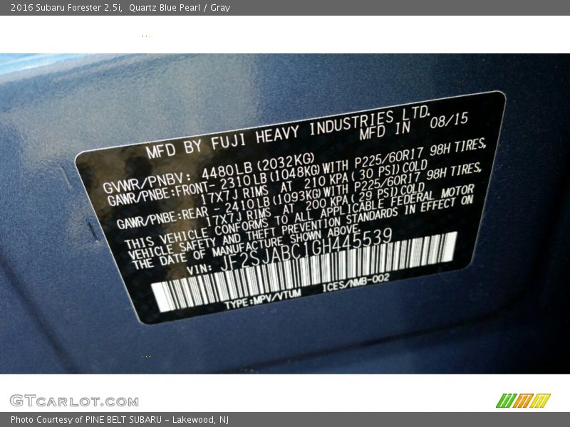 Quartz Blue Pearl / Gray 2016 Subaru Forester 2.5i