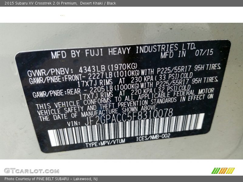 Desert Khaki / Black 2015 Subaru XV Crosstrek 2.0i Premium