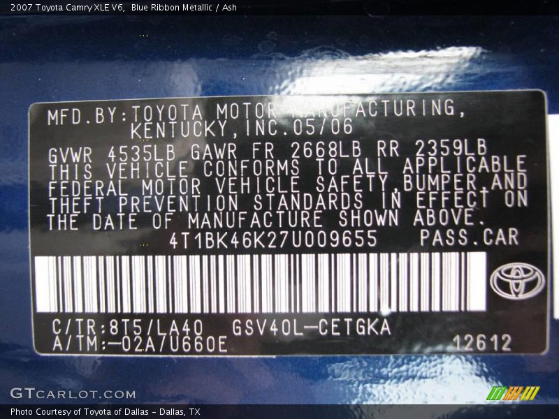 Blue Ribbon Metallic / Ash 2007 Toyota Camry XLE V6