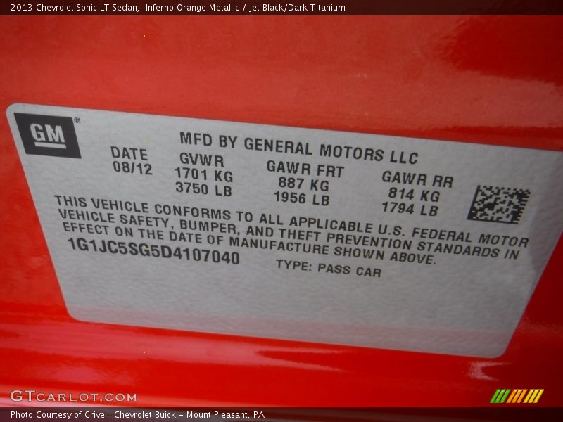 Inferno Orange Metallic / Jet Black/Dark Titanium 2013 Chevrolet Sonic LT Sedan
