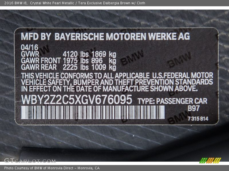 2016 i8  Crystal White Pearl Metallic Color Code B97