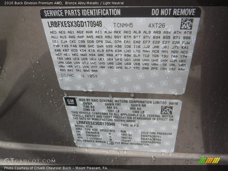 Bronze Alloy Metallic / Light Neutral 2016 Buick Envision Premium AWD
