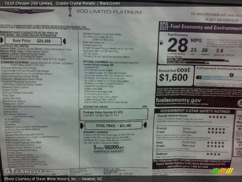 Granite Crystal Metallic / Black/Linen 2016 Chrysler 200 Limited