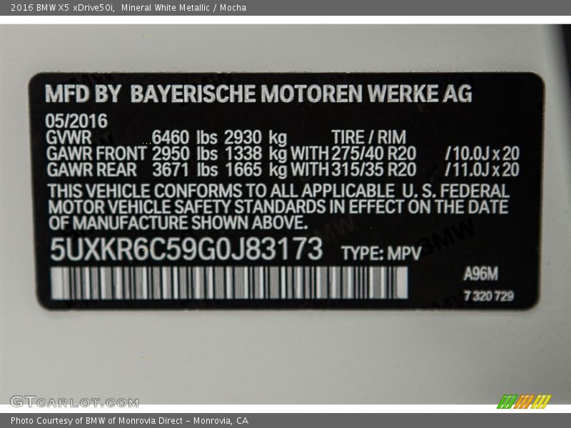 Mineral White Metallic / Mocha 2016 BMW X5 xDrive50i