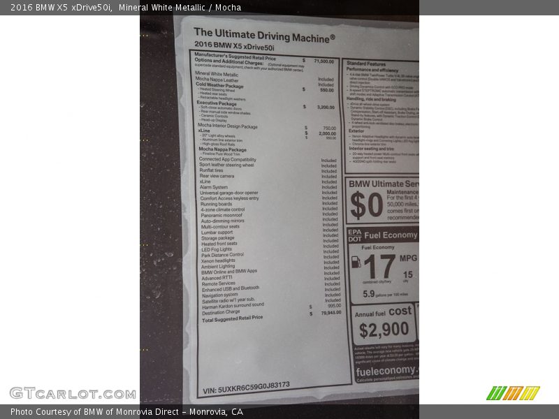 Mineral White Metallic / Mocha 2016 BMW X5 xDrive50i