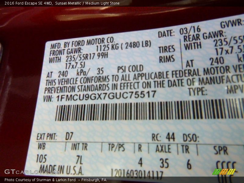 Sunset Metallic / Medium Light Stone 2016 Ford Escape SE 4WD