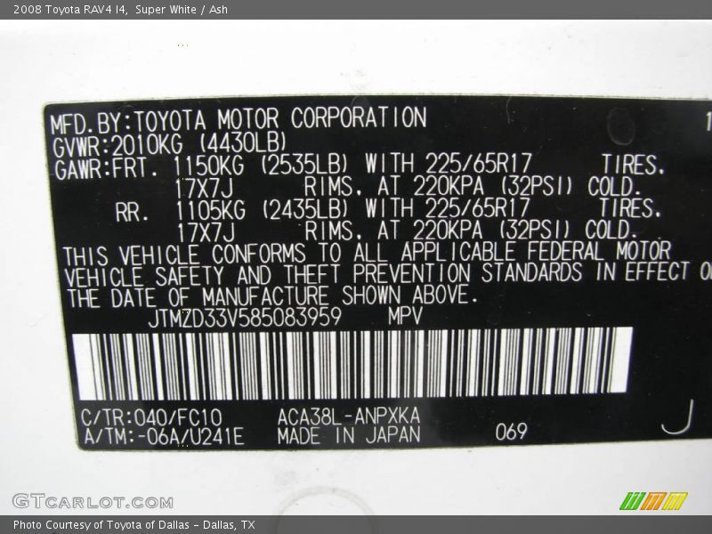 Super White / Ash 2008 Toyota RAV4 I4