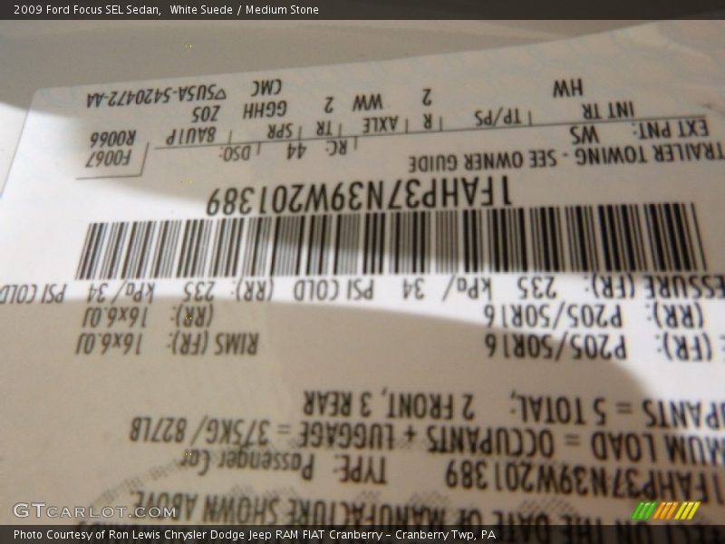 White Suede / Medium Stone 2009 Ford Focus SEL Sedan