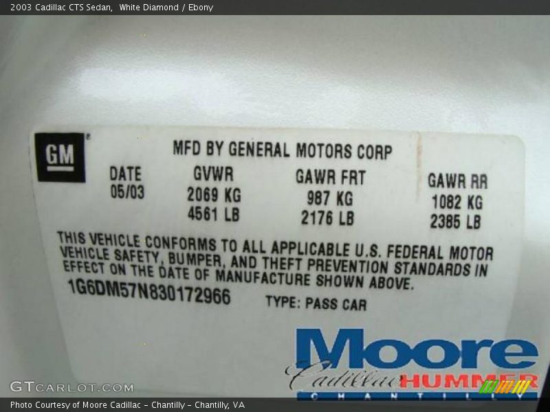 White Diamond / Ebony 2003 Cadillac CTS Sedan