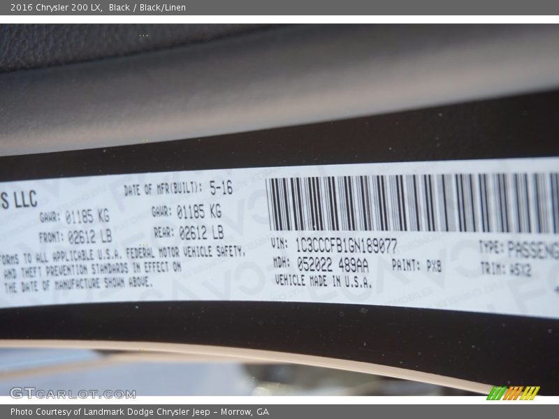 Black / Black/Linen 2016 Chrysler 200 LX