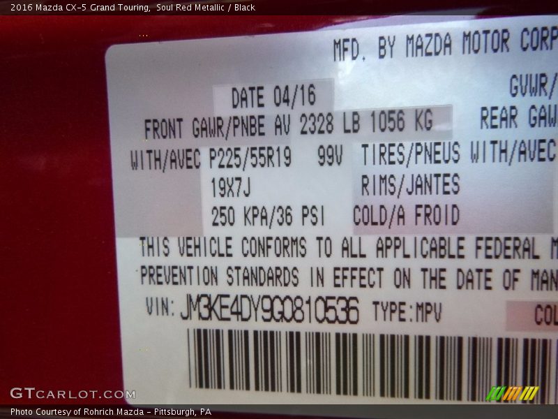 Soul Red Metallic / Black 2016 Mazda CX-5 Grand Touring