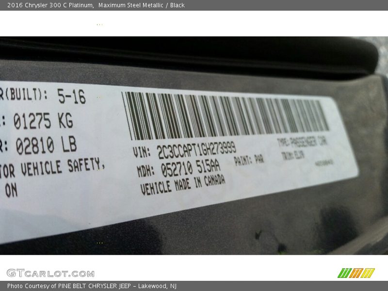 Maximum Steel Metallic / Black 2016 Chrysler 300 C Platinum