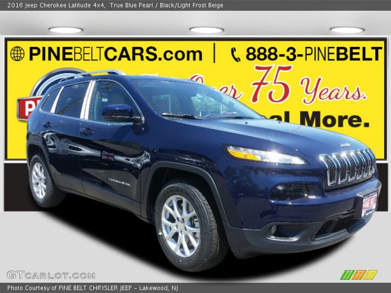 True Blue Pearl / Black/Light Frost Beige 2016 Jeep Cherokee Latitude 4x4