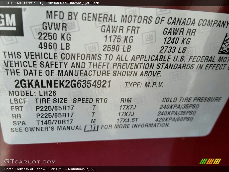 Crimson Red Tintcoat / Jet Black 2016 GMC Terrain SLE