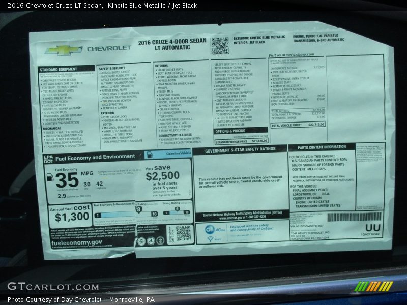 Kinetic Blue Metallic / Jet Black 2016 Chevrolet Cruze LT Sedan